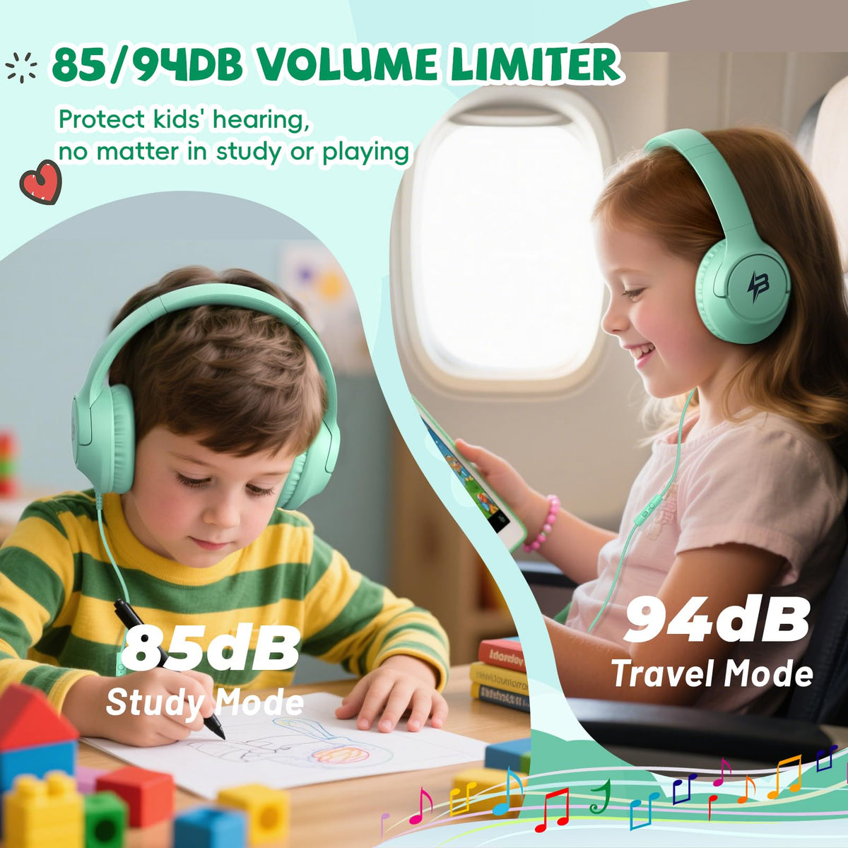Botesty Sound Kids Headphones Wired for School, 3.5 Plug Safe Volume Purple