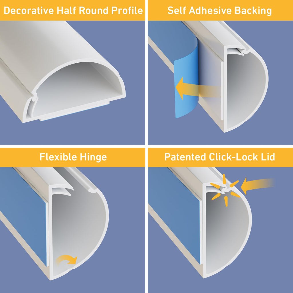 D-Line 157in Cord Cover Kit, Self-Adhesive Wire Hiders, Paintable Cable Raceway to Hide Wires on Wall, Electrical Cable Management - 10x 15.7 Lengths & 19 Accessories - 1.18" (W) x 0.59" (H) - Beige