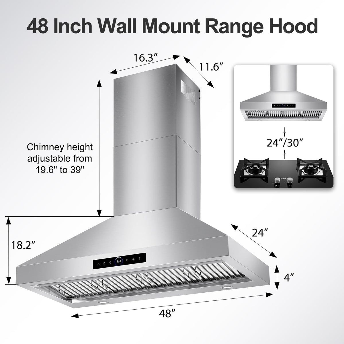 42 inch Range Hood Under Cabinet 1200 CFM Stainless Steel Stove Vent Hoods