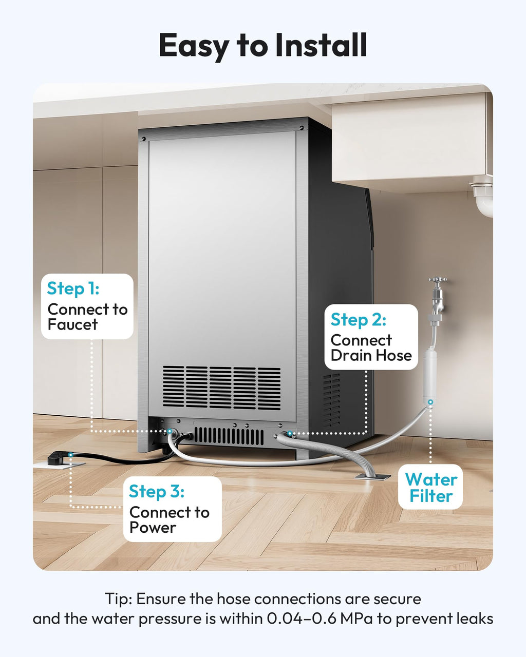 EUHOMY 15" Under Counter Ice Maker, 90lbs/24H, 24lb Bin, Gravity Drainage