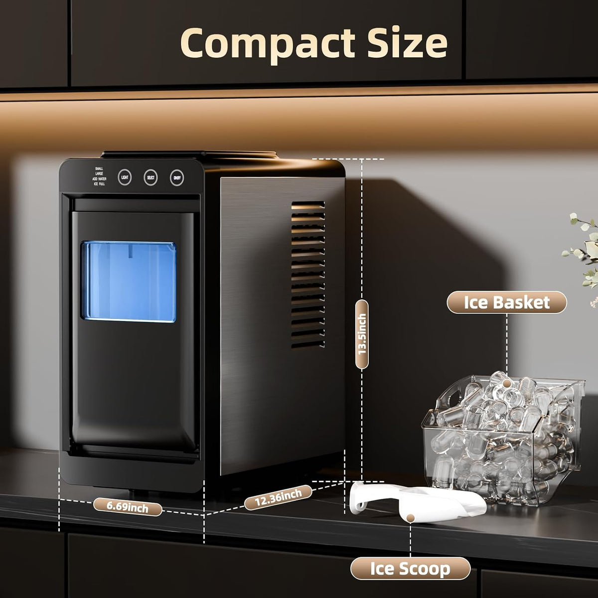 Countertop Portable Ice Maker, 8 Cubes in 6 Mins Fast Ice Making, 26Lbs Ice Per Day Auto Self-Cleaning Ice Machine with Ice Basket & Scoop, Compact Mini Ice Maker for Home Kitchen Office Bar RV Travel