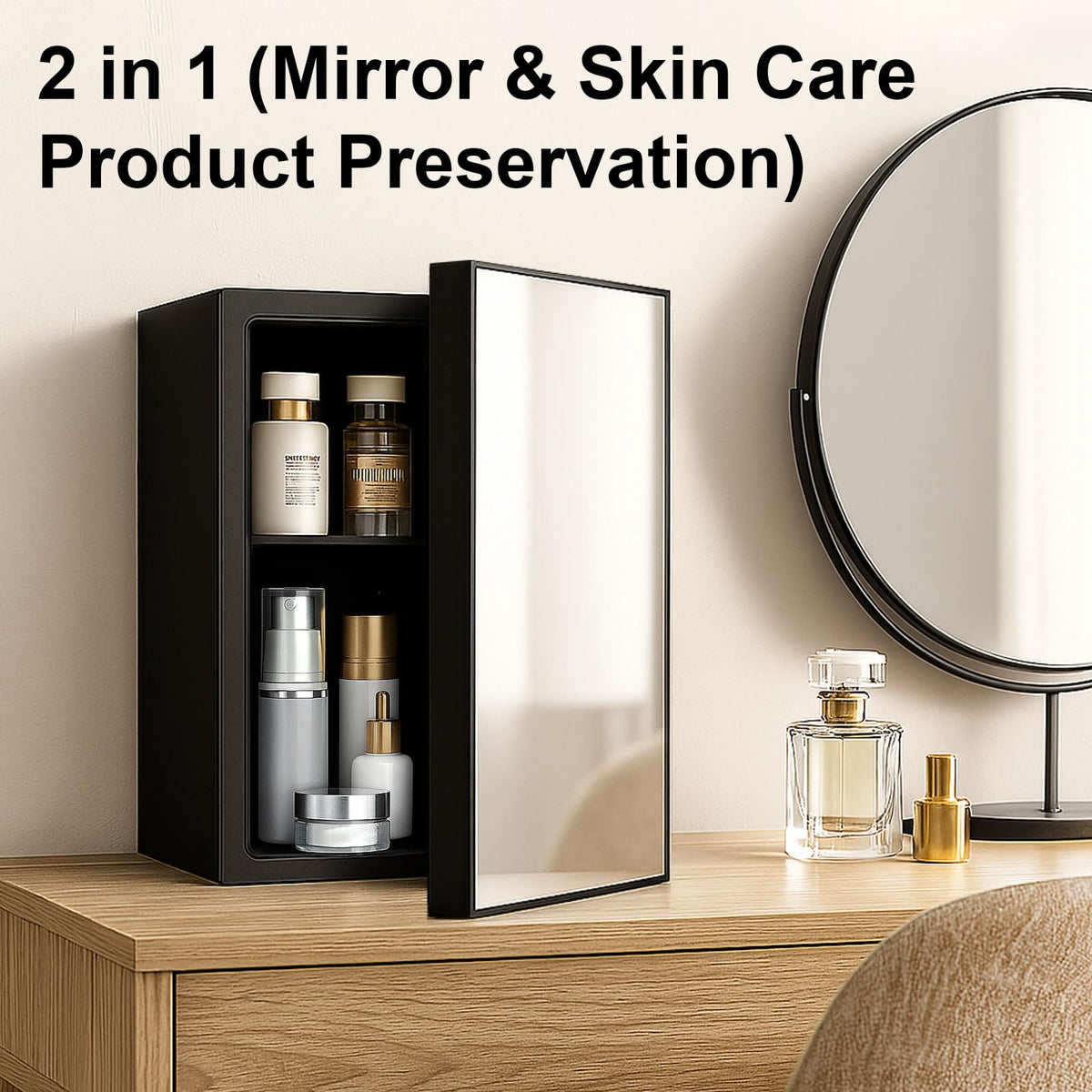 DOGHLY 0.95 Cu.Ft Mini Fridge Mirror Door for Beverages & Skincare, 24 Cans