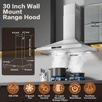 Wall Mount Range Hood 30 inch, 900 CFM Stainless Steel Kitchen Hood