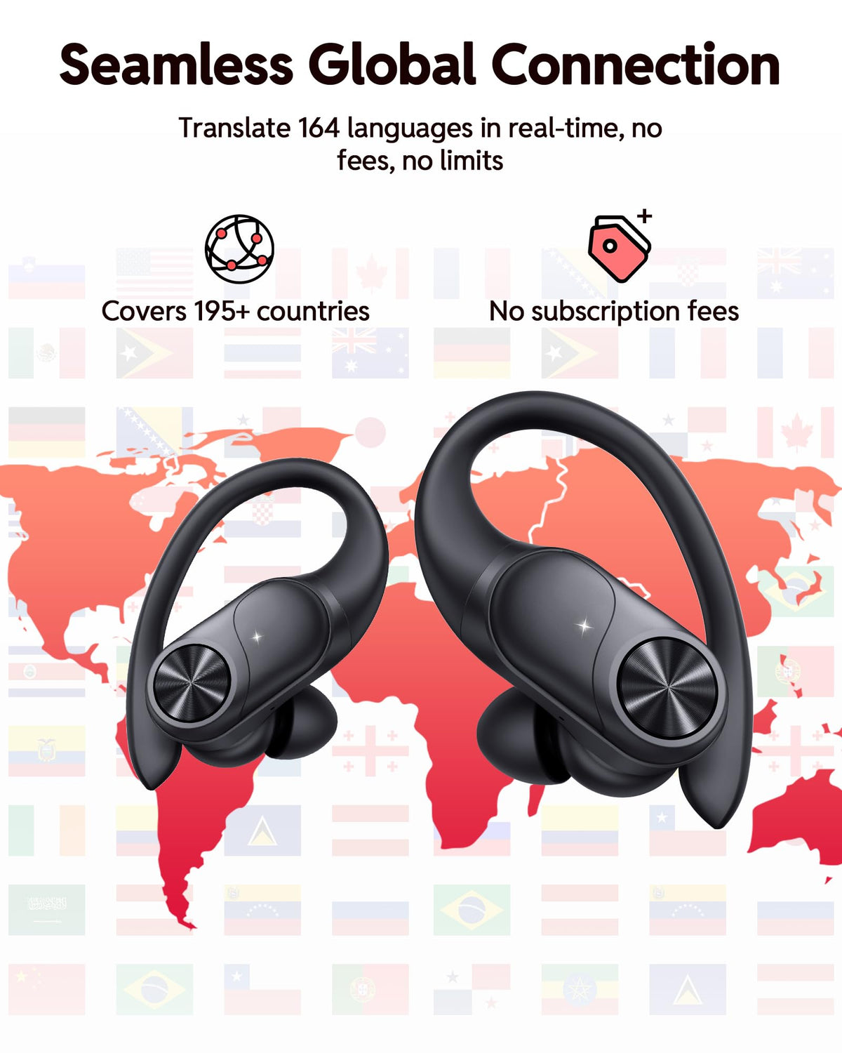 PocBuds Bluetooth Headphones Wireless Earbuds 80hrs Playtime Wireless Charging Case Digital Display Sports Ear Buds with Earhook Deep Bass IPX7 Waterproof Over-Ear Earphones for TV Phone Laptop Pink