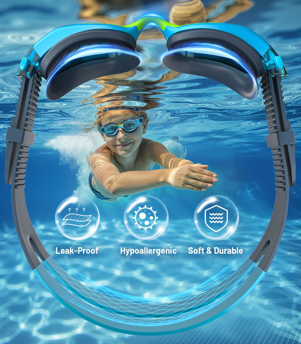 Kids Swimming Goggles for Boys & Girls Aged 6-14, Anti-Fog