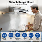 AMZCHEF 30" Under Cabinet Range Hood, 750CFM Stainless Steel Vent Hood