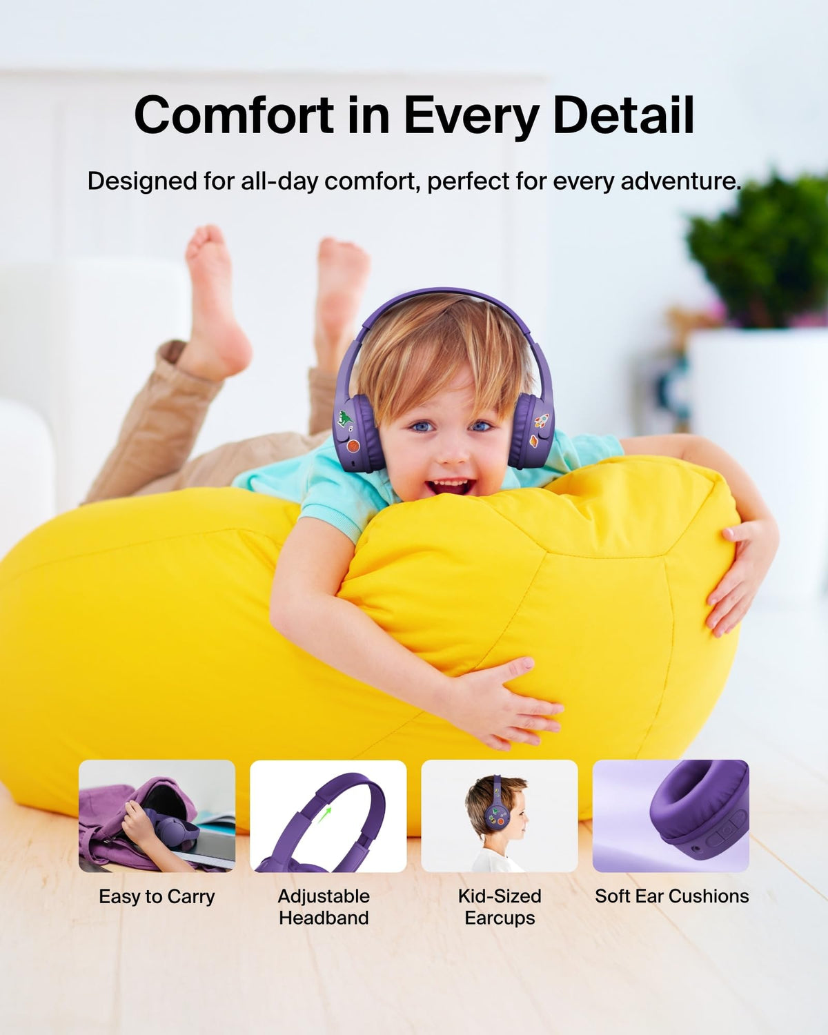 Belkin SoundForm Mini Kids Headphones, Wireless & Wired, 30H Playtime, Case