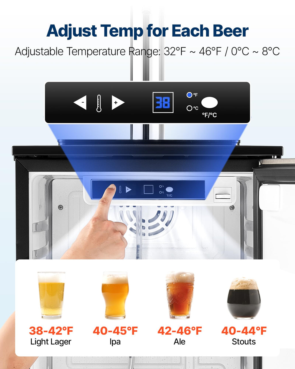VEVOR Beer Kegerator, Single Tap Commercial Draft Beer Dispenser for D system, Full Size Keg Refrigerator with 5lbs CO2 Tank, Hold 2 Sixth / 2 Ball lock keg, Black