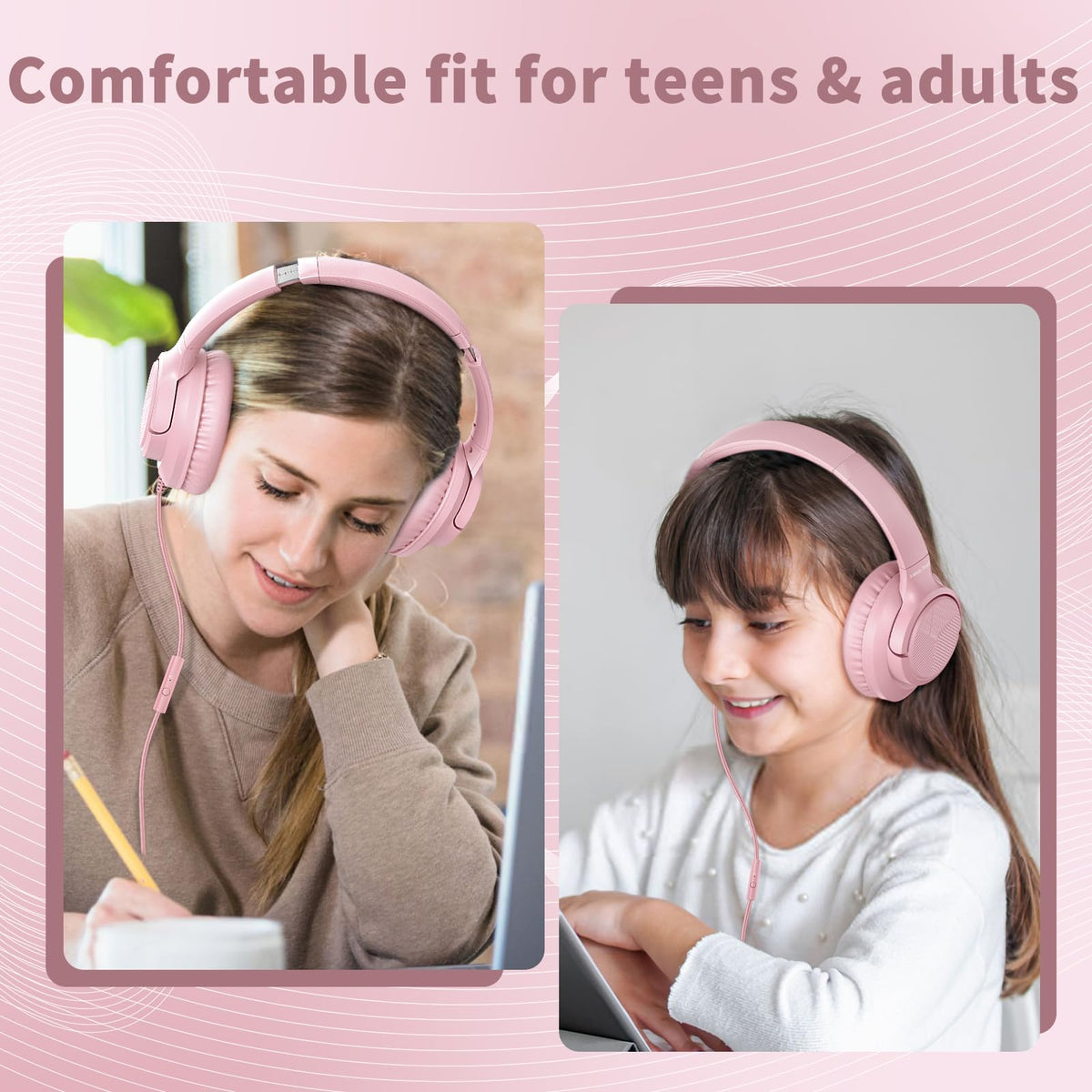 Botesty Sound Headphones Wired with Mic for School, 3.5mm Plug in, Purple