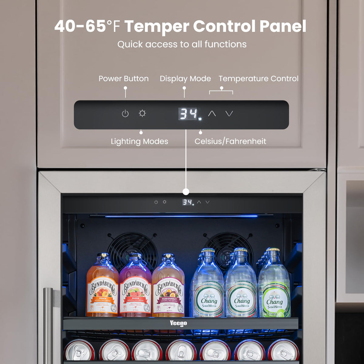 Yeego Beverage Refrigerator - 24 inch 180 Cans Beer Cooler with Glass Door