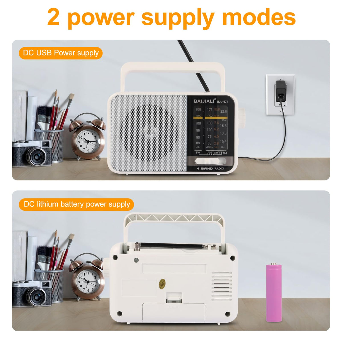 Portable AM/FM Transistor Radio with Loud Speaker, Battery or USB Powered