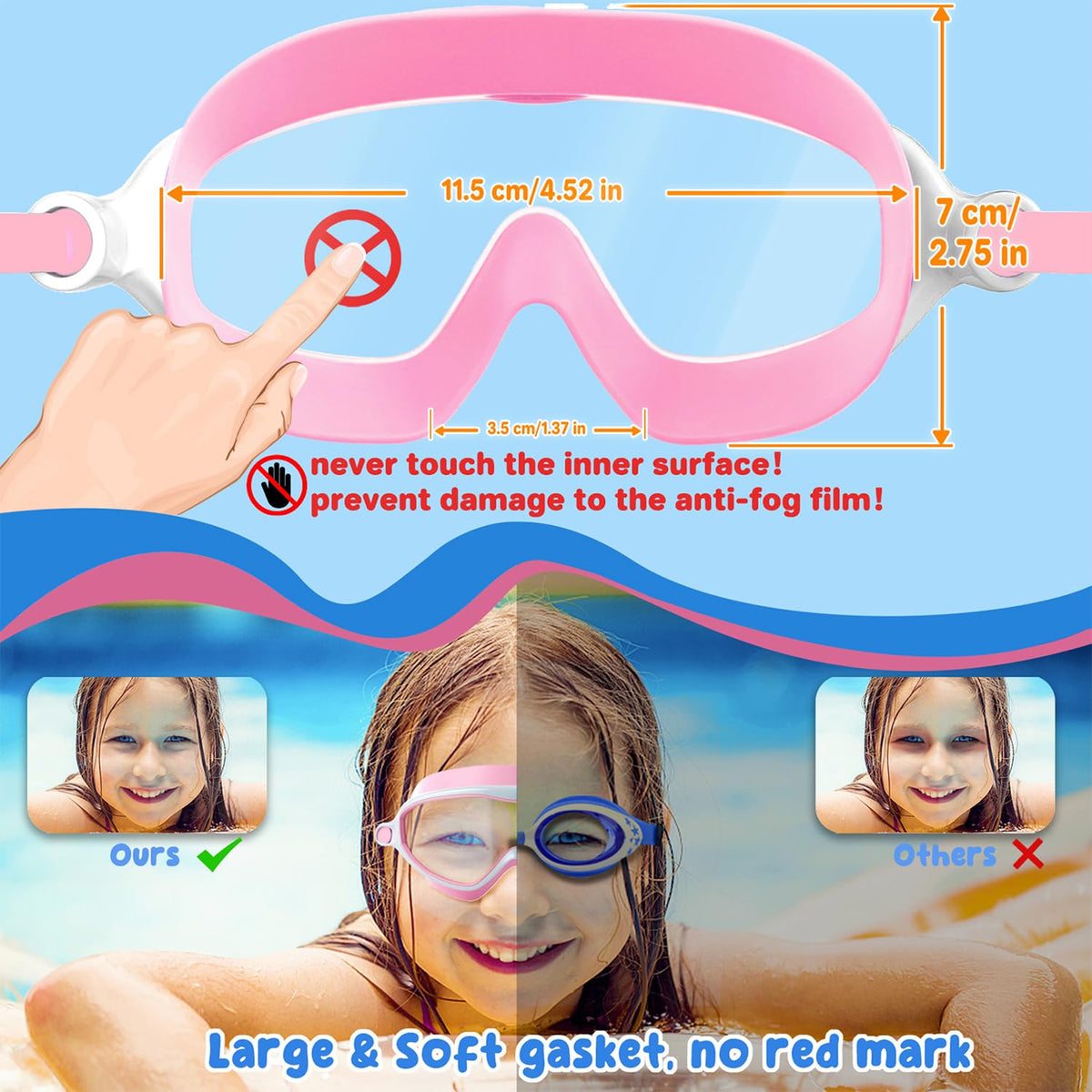 COOLOO Kids Swimming Goggles for Age 4-14, 2 Pack Wide Vision Kids Goggles
