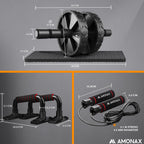 Amonax Convertible Ab Wheel Roller with Large Knee Mat for Core Abs Rollout