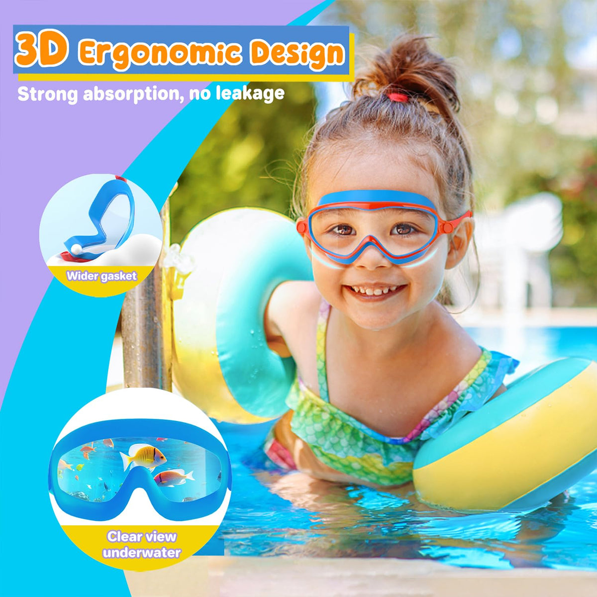 COOLOO Kids Swimming Goggles for Age 4-14, 2 Pack Wide Vision Kids Goggles