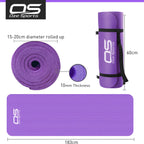 OZE SPORTS Yoga Mat, NBR Foam, Extra Thick, Non-Slip, High Density, Large, for Pilates, Gymnastics, HiiT and Fitness, with Free Carry Strap