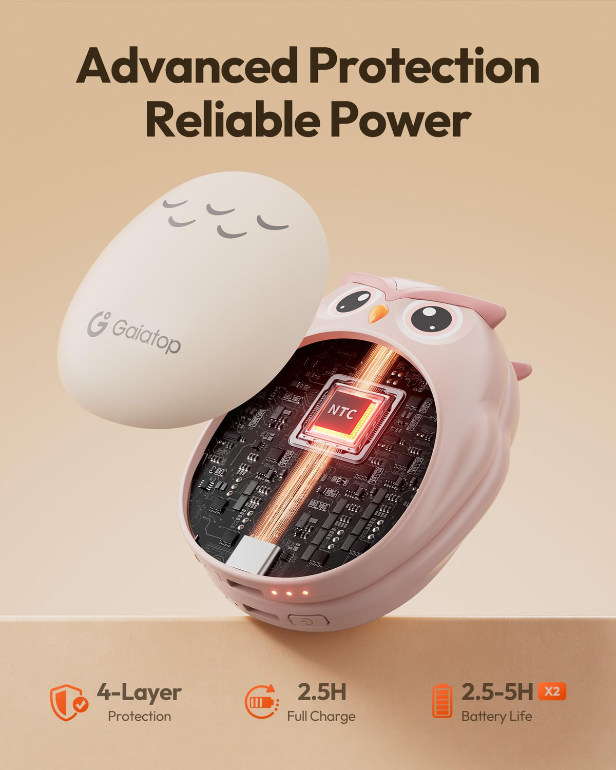 Gaiatop Rechargeable Hand Warmers 2 Pack, Cute Owl Handwarmers