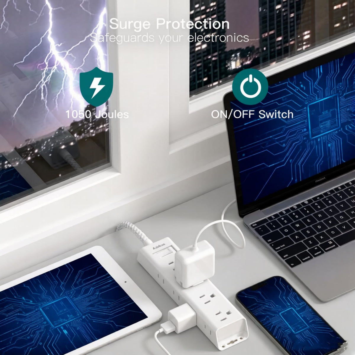 Flat Plug Power Strip, Ultra Thin Flat Extension Cord - 12 Outlets 3 Sides