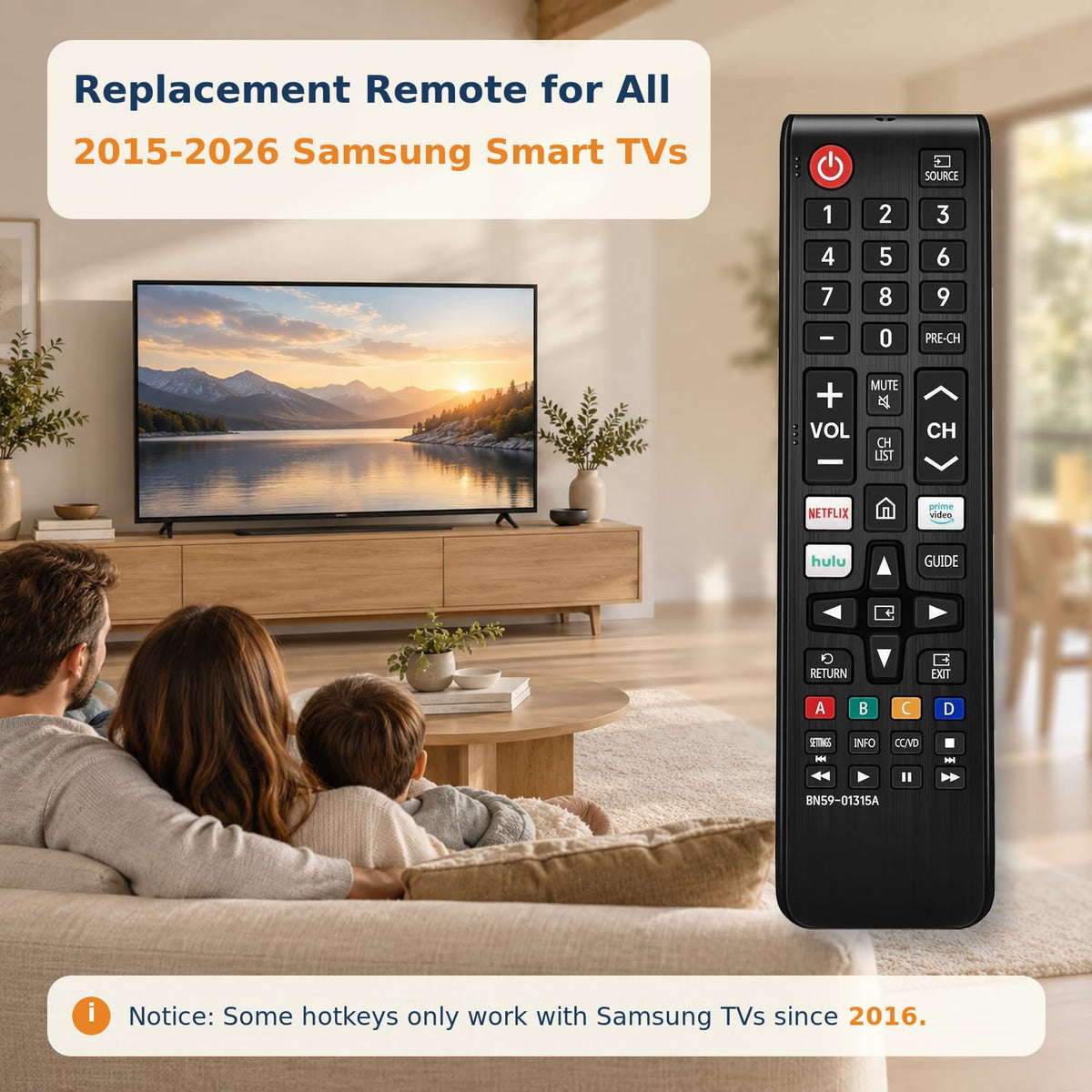 Replacement for Samsung TV Remote, for All 2019-2026 Samsung Remote Control for Smart TV with Voice Control. 2-Year Full Warranty.