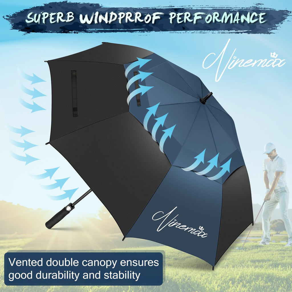 NINEMAX Large Golf Umbrella Windproof Strong 54/62/68 Inch,Extra Big Golf Umbrellas Automatic Open Double Canopy for Gents Women