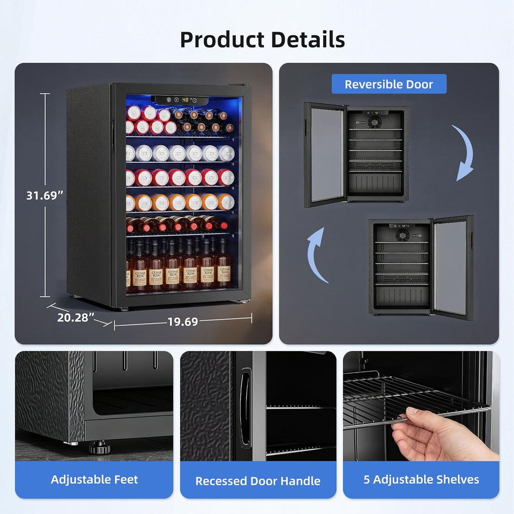 Antarctic Star Beverage Refrigerator Cooler 68 Can, Mini Fridge with Glass Door for Beer Drinks Wine,Freestanding Small Fridge with Electronic Temperature Control for Home and Bar,1.7 cu.ft