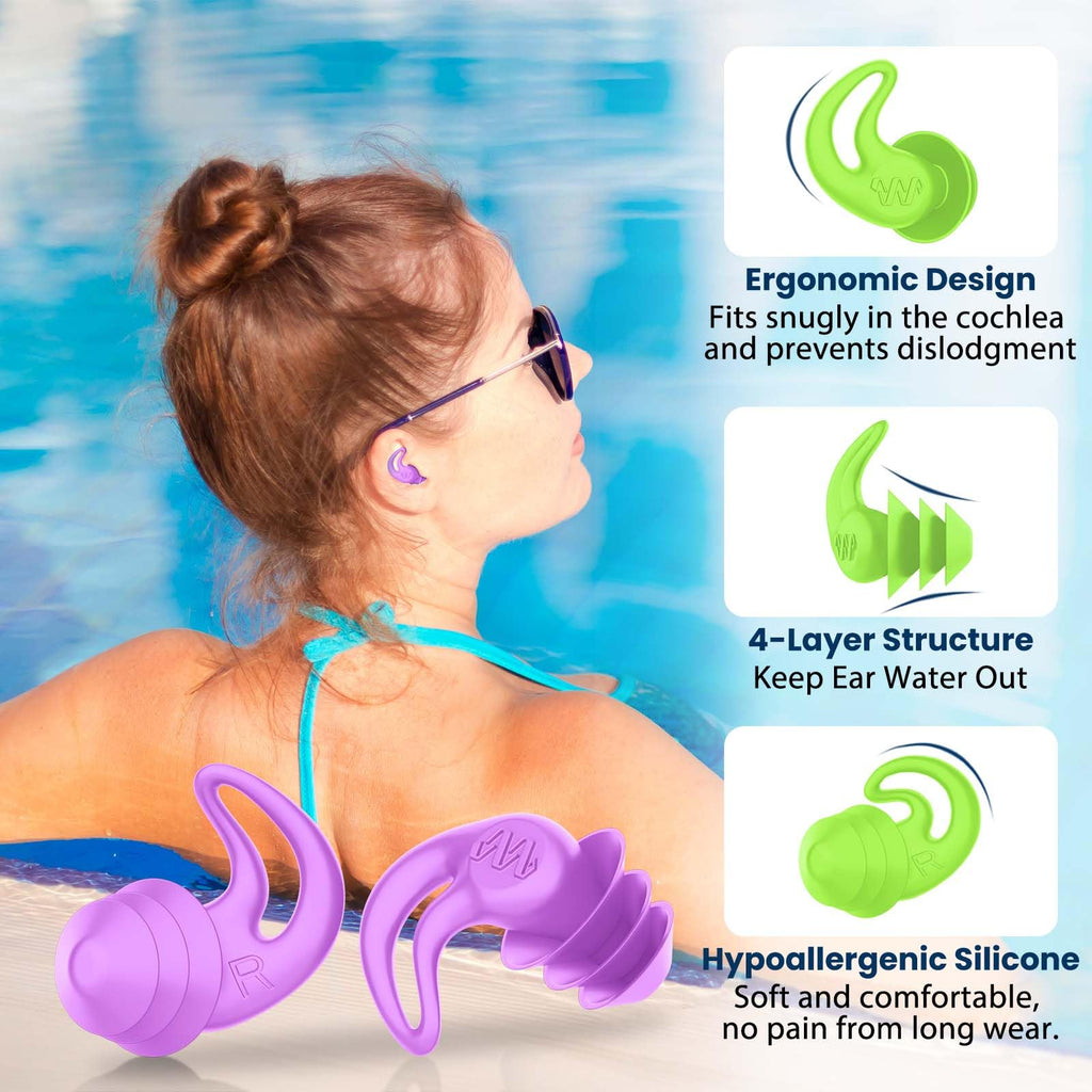 Swimming Ear Plugs for Kids,4 Pairs Reusable Silicone Ear Plugs Swimming