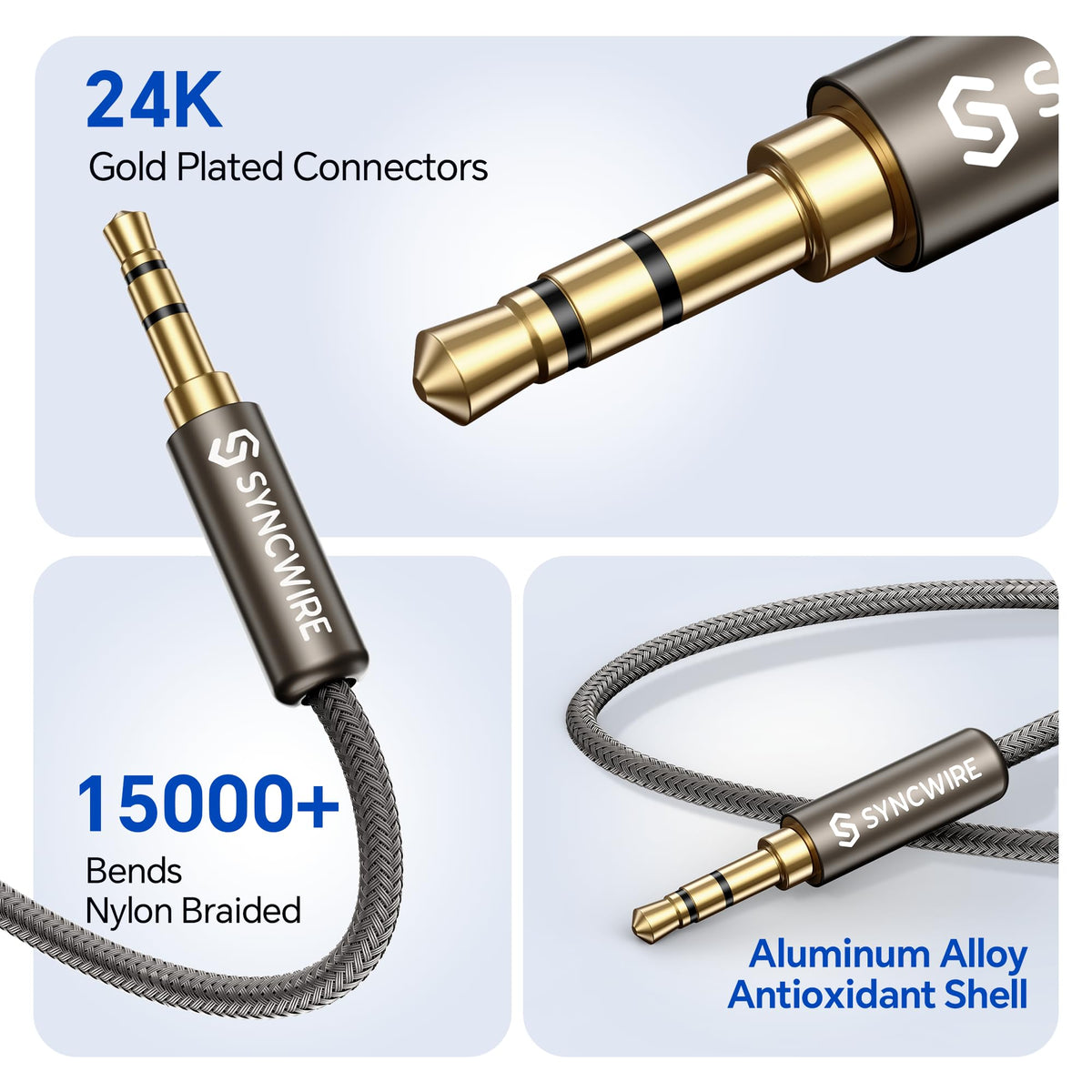 SYNCWIRE Headphone Splitter, 3.5mm Nylon-Braided Male to 2 Female Y Cable