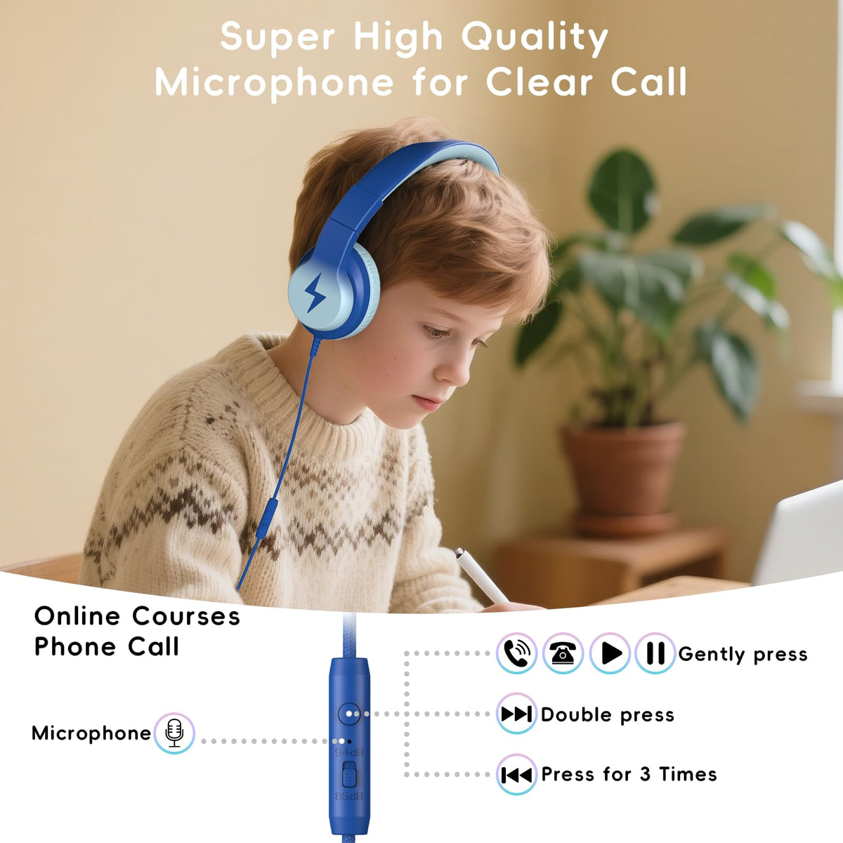 Candy Bila Wired Kids Headphones for School, Over-Ear for Boys Girls