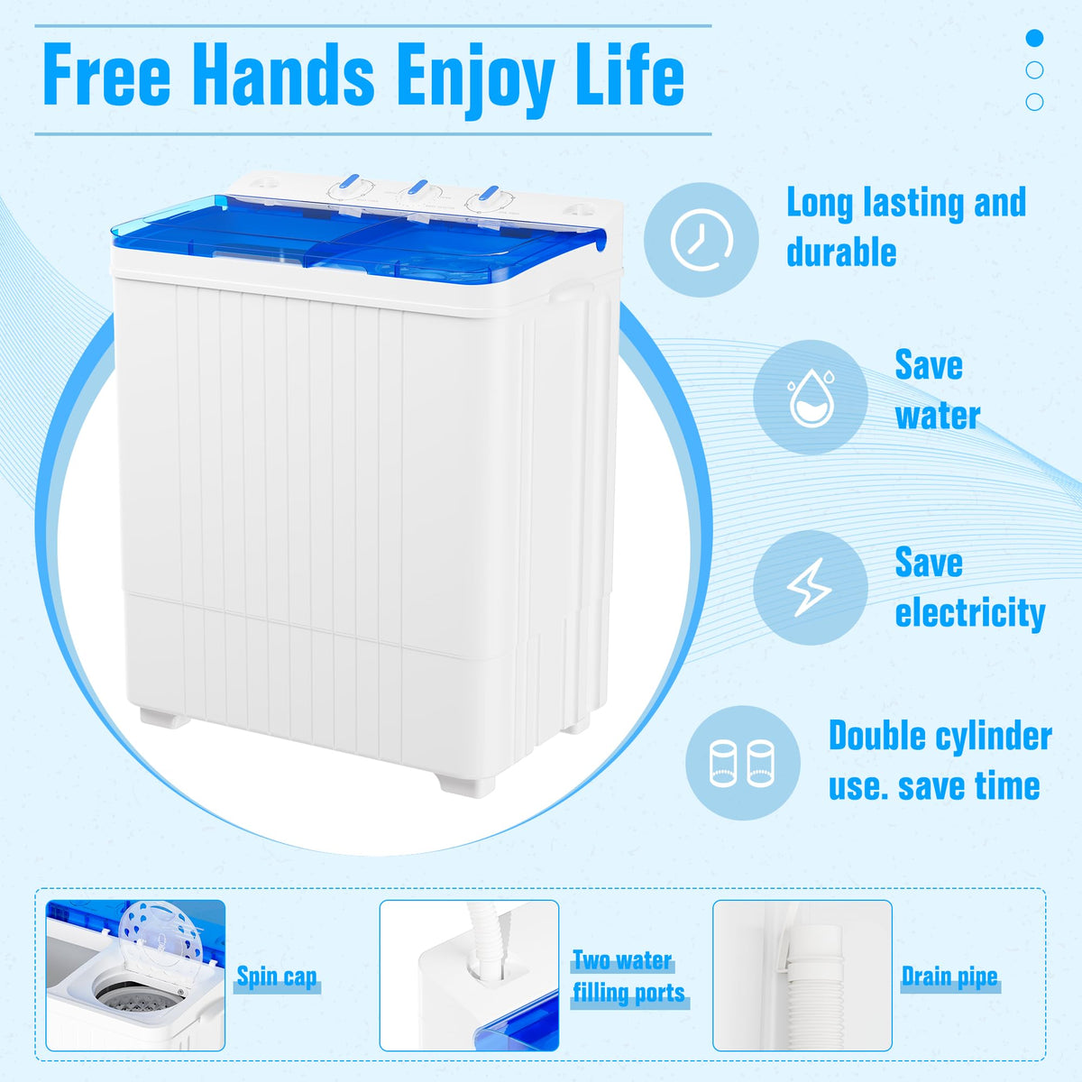 Superday Portable Washing Machine, 25.4lbs Mini Washing Machine and Spin Dryer Combo, Mini Twin Tub Laundry Machine for Camping, Apartments, Dorms, College Rooms, RV, Delicates, Grey