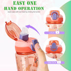 SENBSLAN Kids Water Bottles With Straw,600ml Drinks Bottle for School,Leakproof Children's Bottle BPA free Tritan Sport Bottle for Girls Boys (Pinkish Orange-Rabbit)