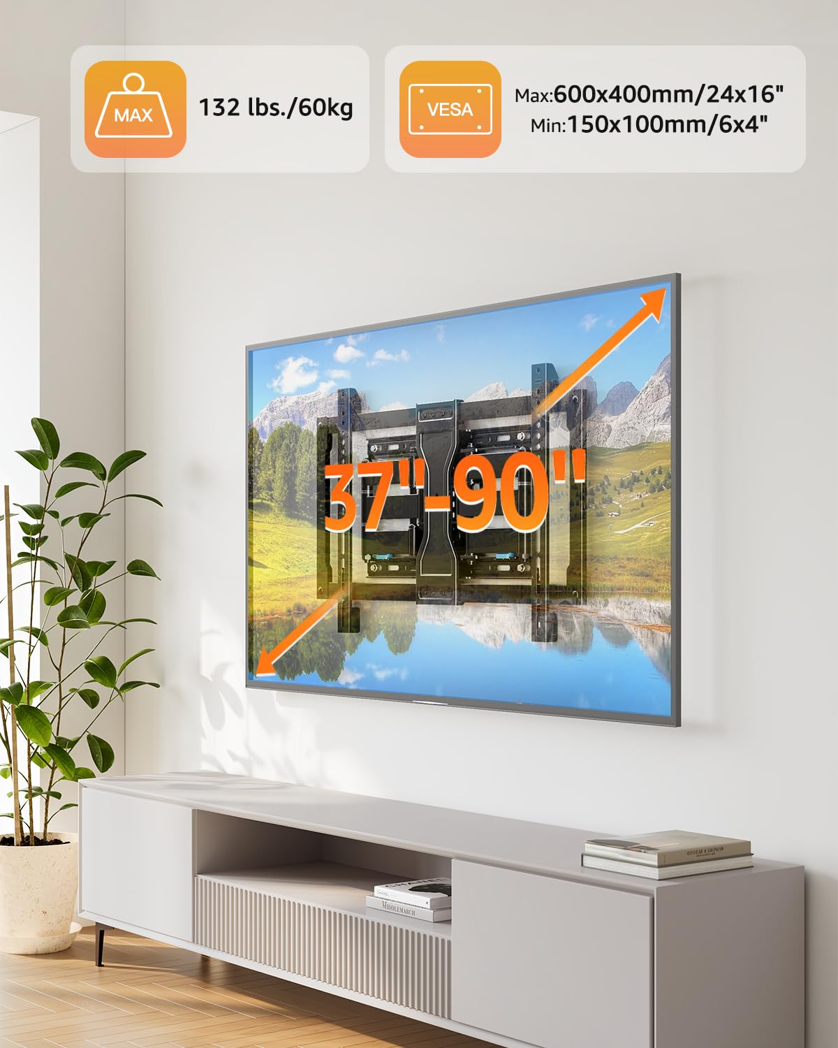 ELIVED Full Motion TV Wall Mount for 26-60" TVs, Max VESA 400x400, 77 lbs.