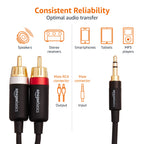 Amazon Basics 3.5mm Aux to 2 RCA Audio Cable Adapter for Amplifiers, Active Speakers, Gold-Plated Connectors, Clear Sound Quality, Shielded Construction, 8 Feet/2.4 m, Black