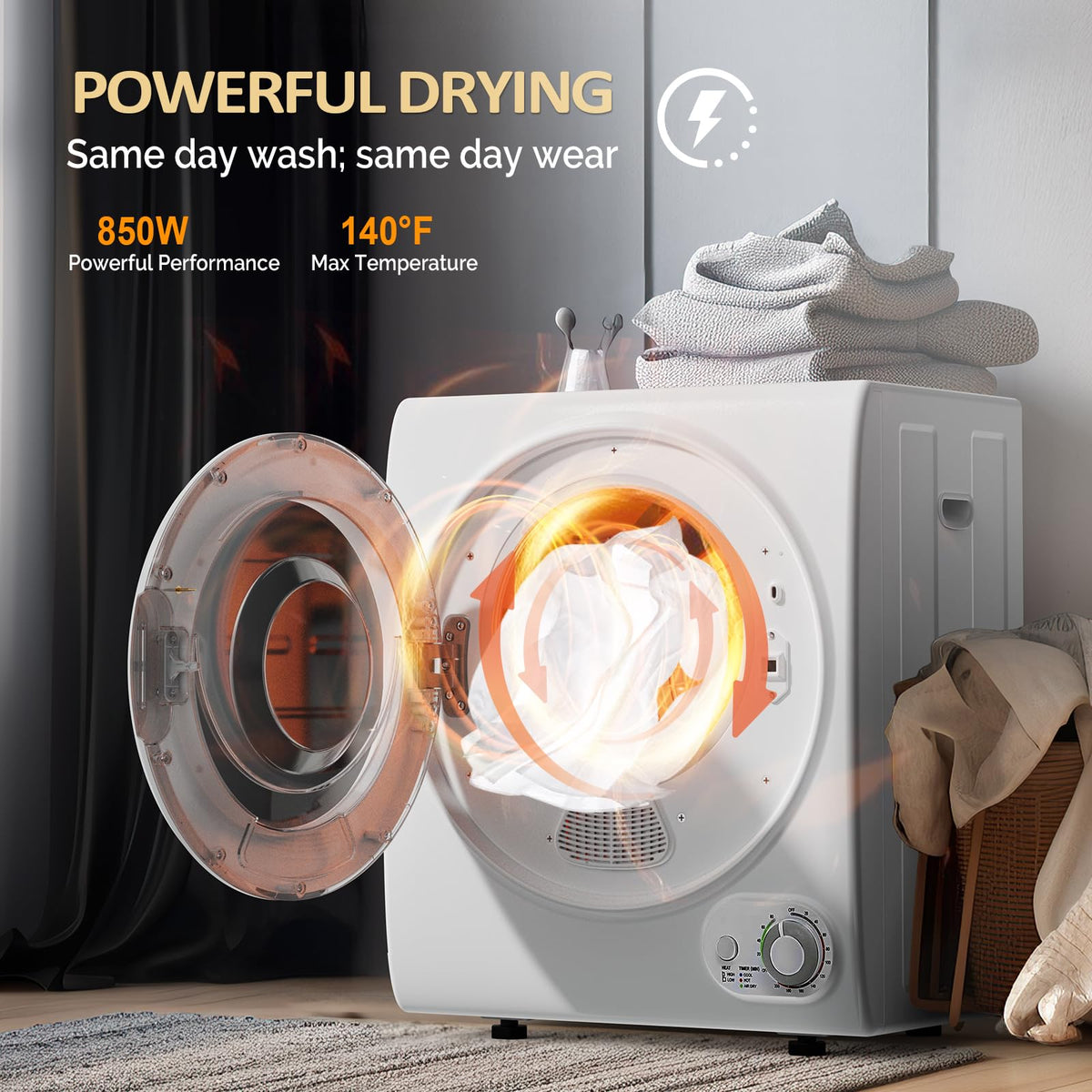 ROVSUN 25LBS Full-Automatic Washing Machine and 3.5CuFt Portable Clothes Dryer Set, Compact Laundry Washer and Dryer Combo Set with Stainless Steel Inner Tub, for Apartment, Dorms, Home