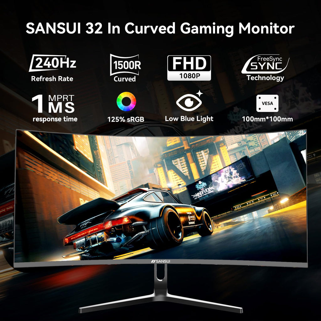 SANSUI 24 Inch Gaming Monitor 200Hz 1Ms FreeSync HDR 110% sRGB FHD 1080P Computer Monitor HDMI DP Ports Eye Care Frameless VESA Mount Cable Management(ES-G24F4L HDMI Cable Included)