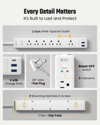 SUPERDANNY 6Ft Thin Extension Cord, Flat Plug Surge Protector Power Strip