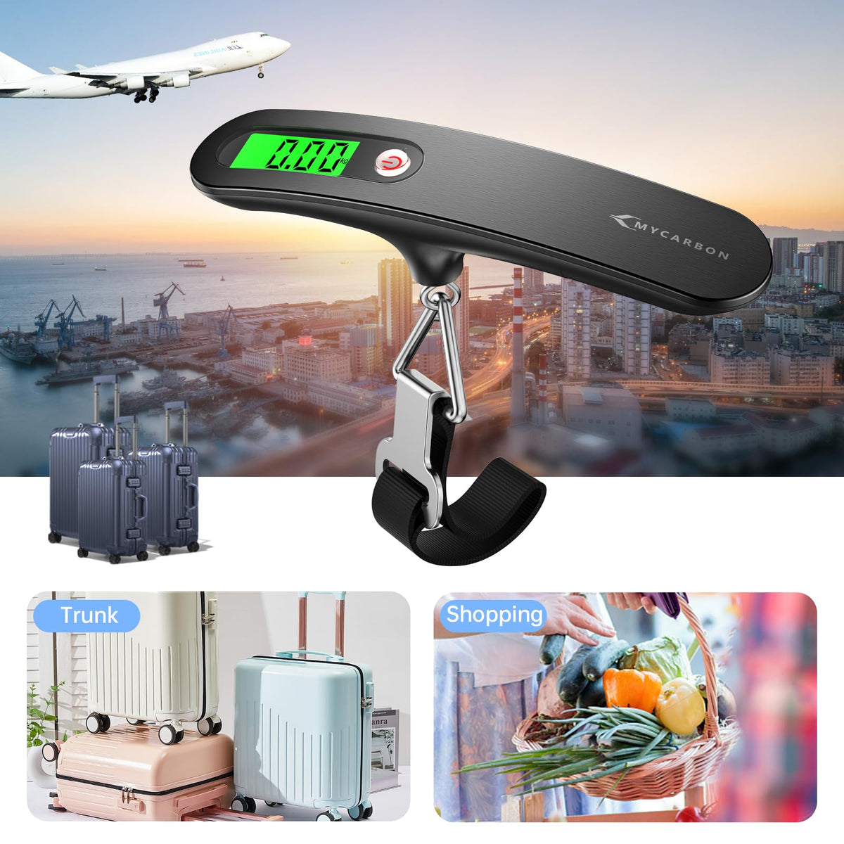 MYCARBON Luggage Scale Portable Digital Weight Scale for Travel Suitcase with Tare Function 110 Lb/ 50Kg Capacity (Silver)