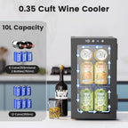Electactic 48 Can Beverage Refrigerator,12 Bottle Wine Cooler with Seamless Stainless Steel & Glass Door, Digital Temperature Display, Countertop Mini Fridge for Soda, Wine or Beer, Silver