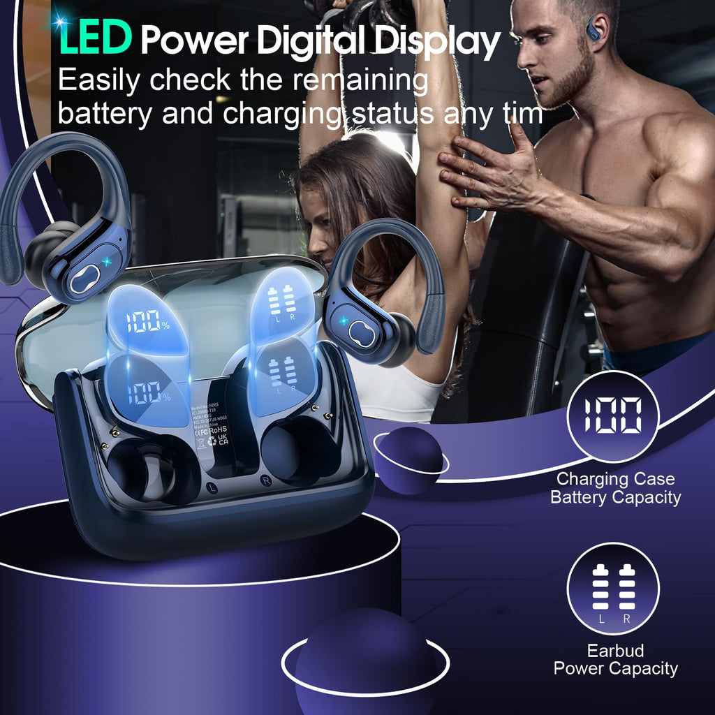 Aptkdoe Wireless Earbuds 75H Bluetooth 5.4 Sport Headphones with Earhooks