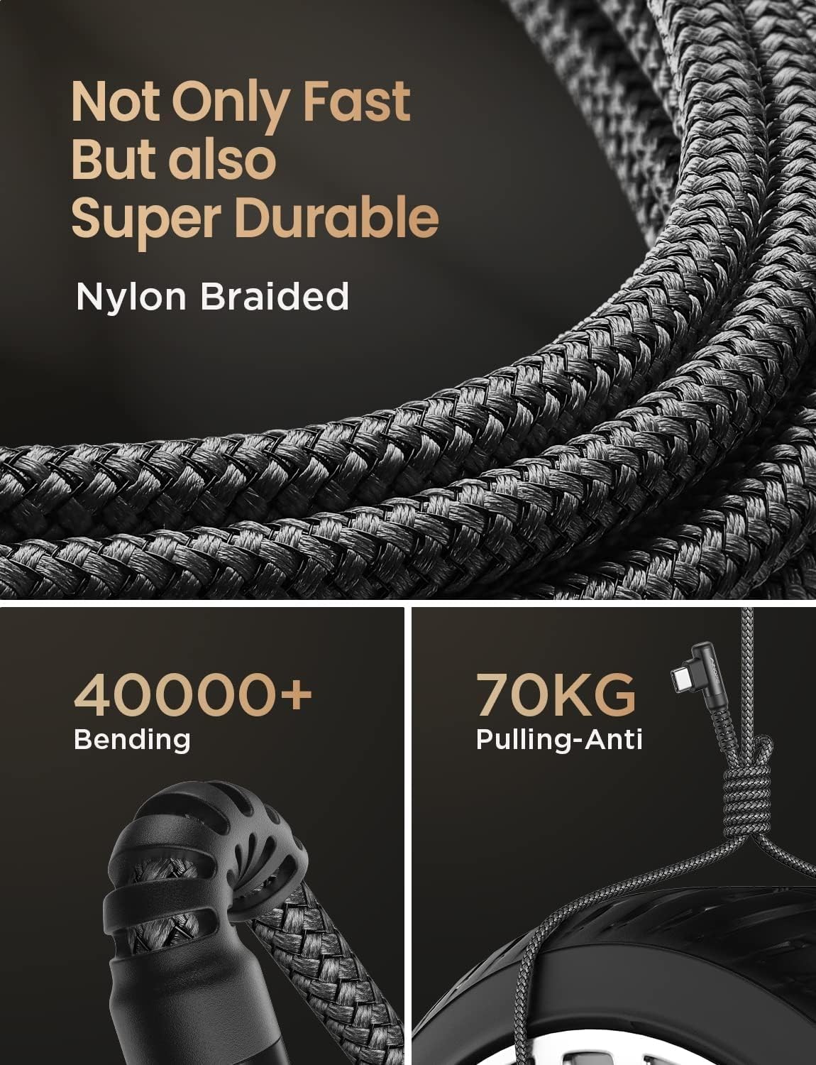Samsung USB C Charger Cable, 2 Pack 2M Fast Charge, Right Angle Nylon Braided Type C Cable Compatible with S10 S9, Huawei, Google Pixel, Sony Xperia, LG