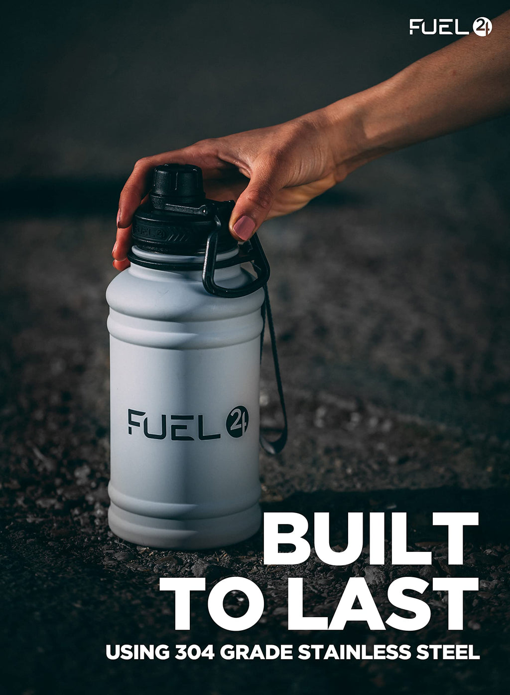 Fuel24 Stainless Steel Jug - 1.3 or 2.2 Litre Water Bottle - Extra Strong, BPA Free, Leak Proof - Large Gym Sports Bottle, 1.3L, 2.2L, Metal Bottle - Colour Options