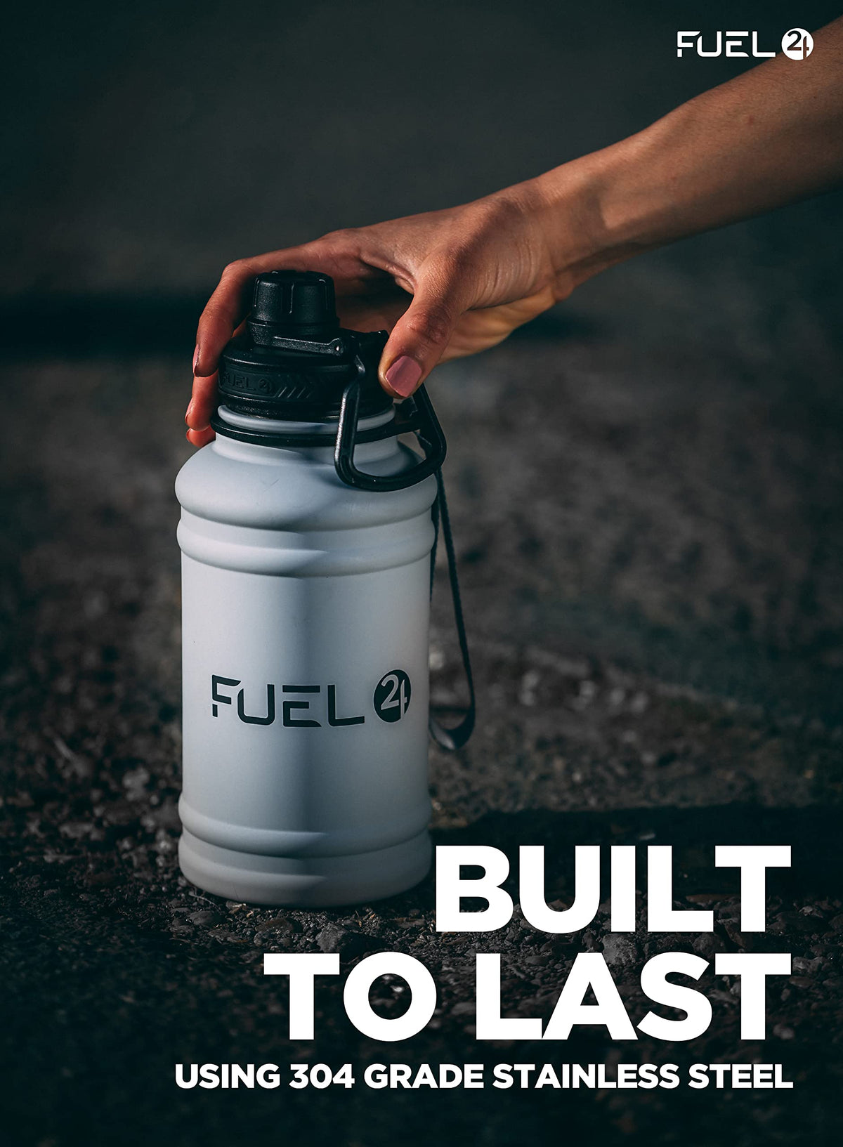 Fuel24 Stainless Steel Jug - 1.3 or 2.2 Litre Water Bottle - Extra Strong, BPA Free, Leak Proof - Large Gym Sports Bottle, 1.3L, 2.2L, Metal Bottle - Colour Options