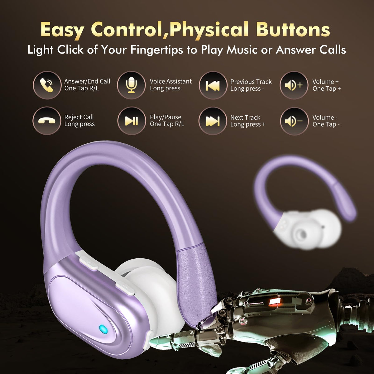 HAOYUYAN Wireless Earbuds, Sports Bluetooth Headphones, 80Hrs Playtime Ear Buds with LED Power Display, Noise Canceling Headset, IPX7 Waterproof Earphones for Workout/Running (Camel)