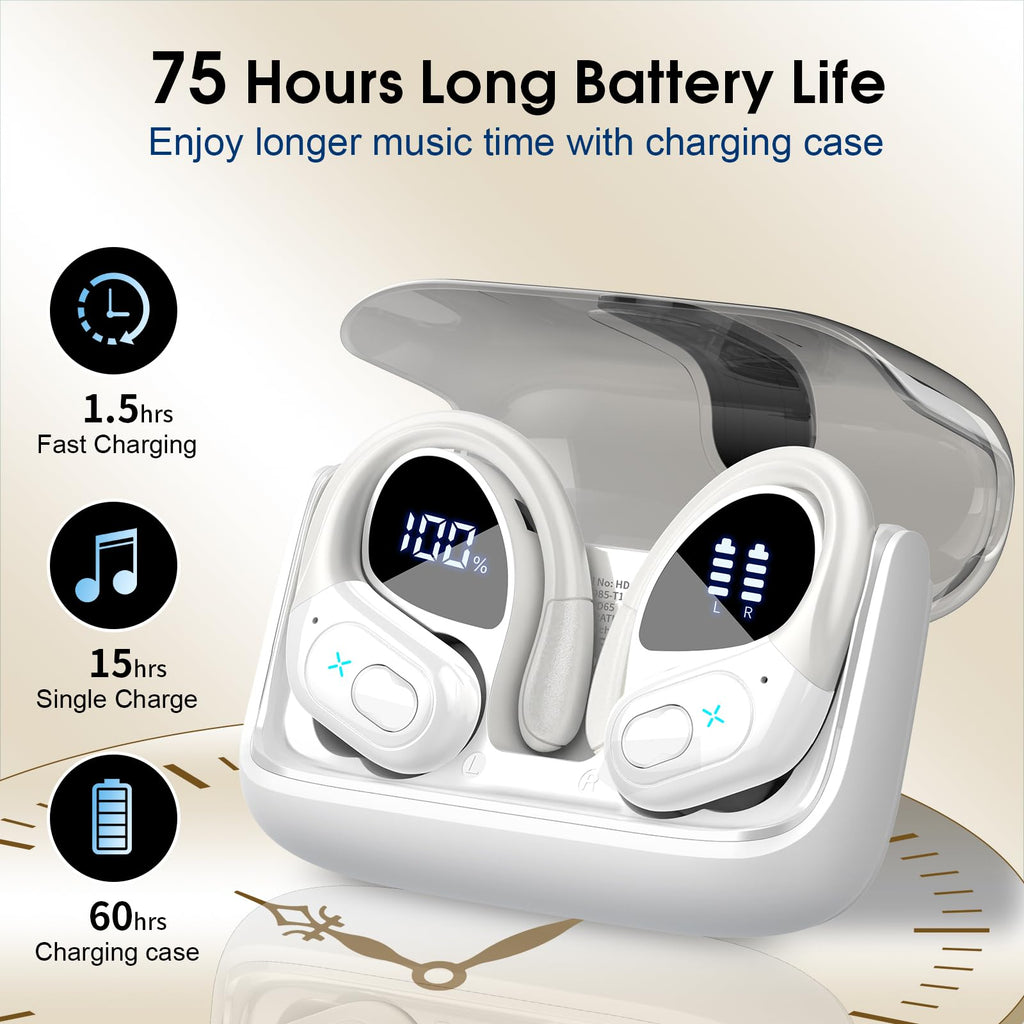 Aptkdoe Wireless Earbuds 75H Bluetooth 5.4 Sport Headphones with Earhooks