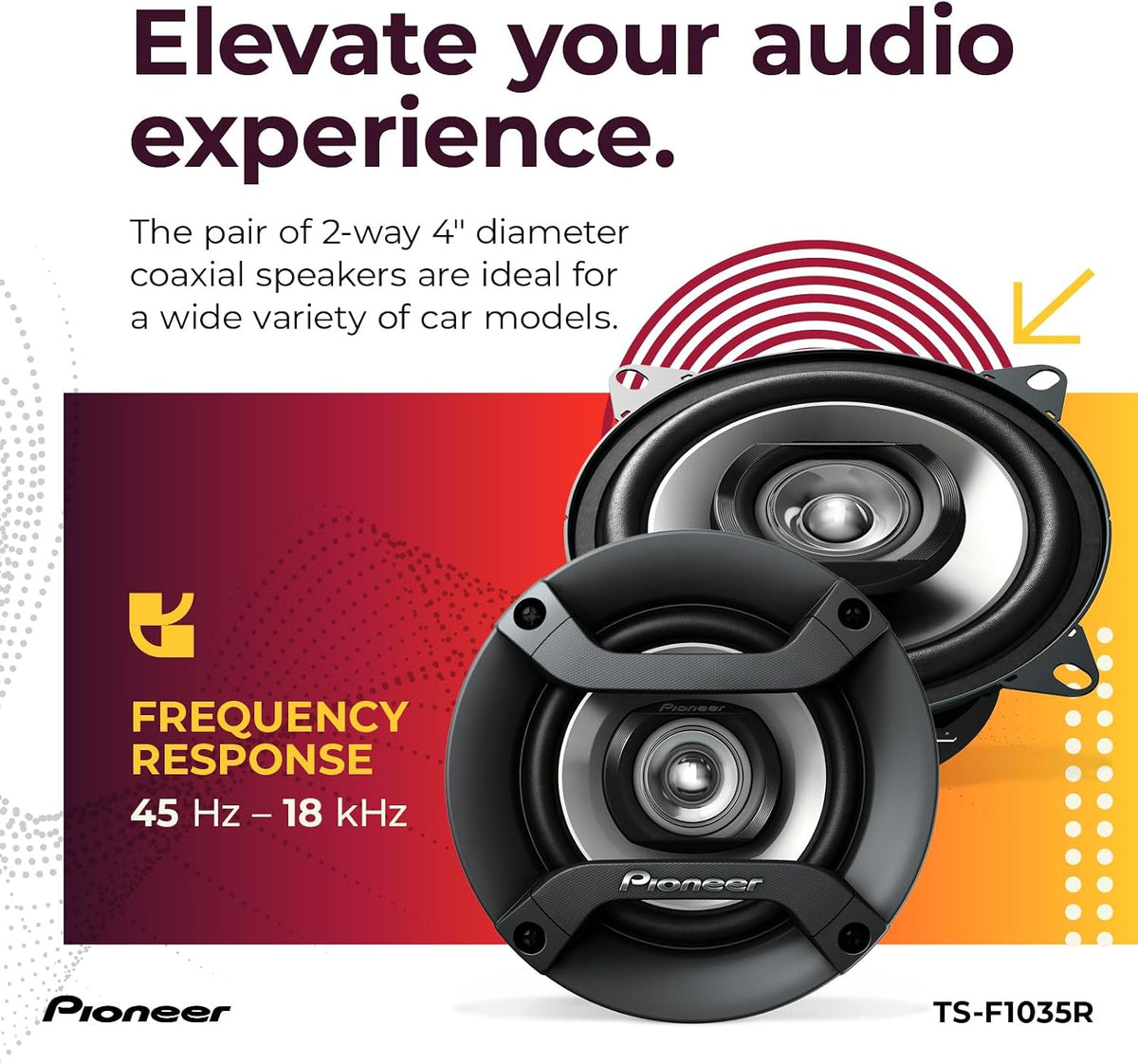 Pioneer F-Series TS-F1035R 4" 2-Way Coaxial Car Speakers 150W Max