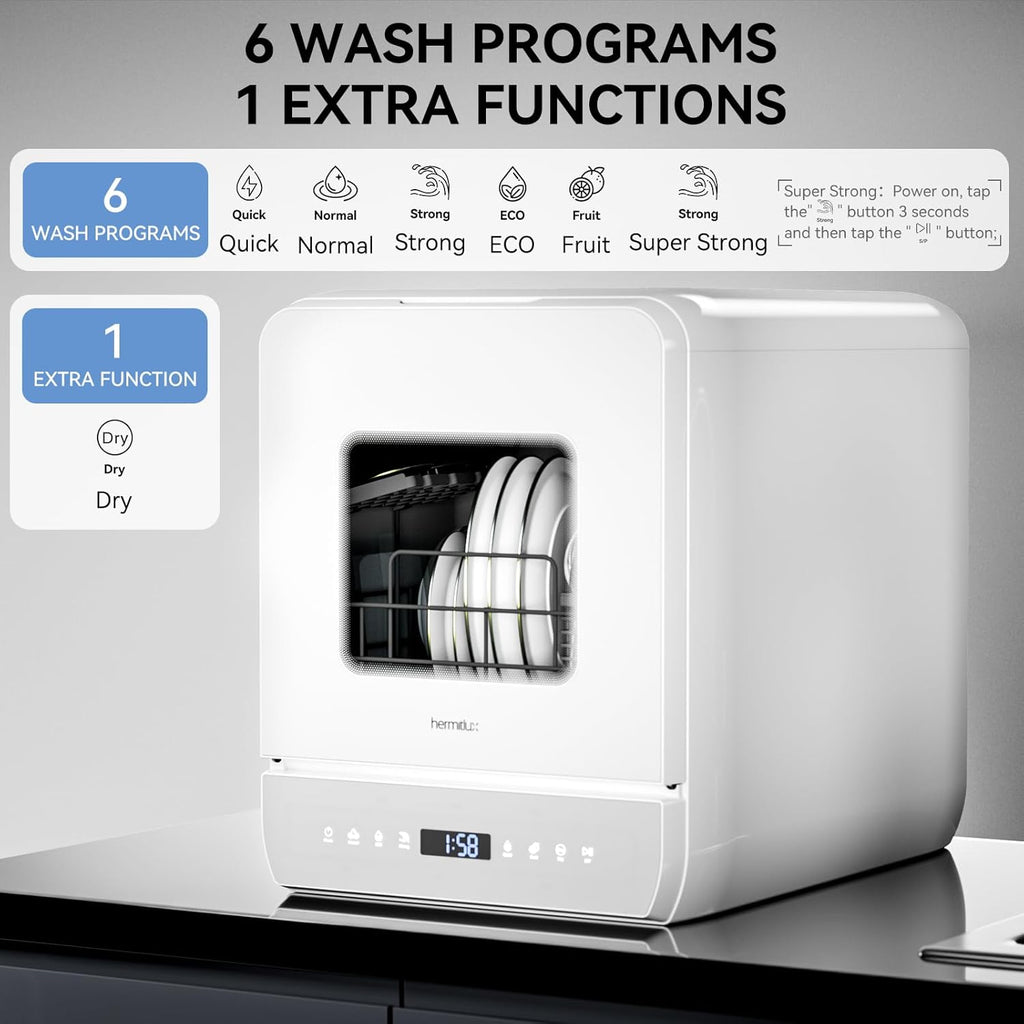 Hermitlux Slim Countertop Portable Dishwasher for Small Spaces
