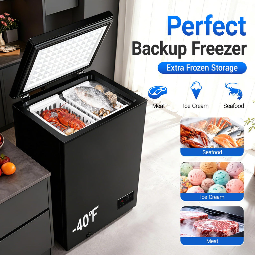 Chest Freezer Low temperature quick freeze 14℉ to -40℉ Compact Freezer - 2 Removable Baskets Match Day Parties, Home Bar Game Day &Beaded Ice Cream & Frozen Storage (Red, 1.8 Cubic Feet)