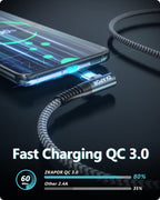 ZKAPOR USB C Cable 1M, USB C Charger Cable Right Angle Fast Charging USB C