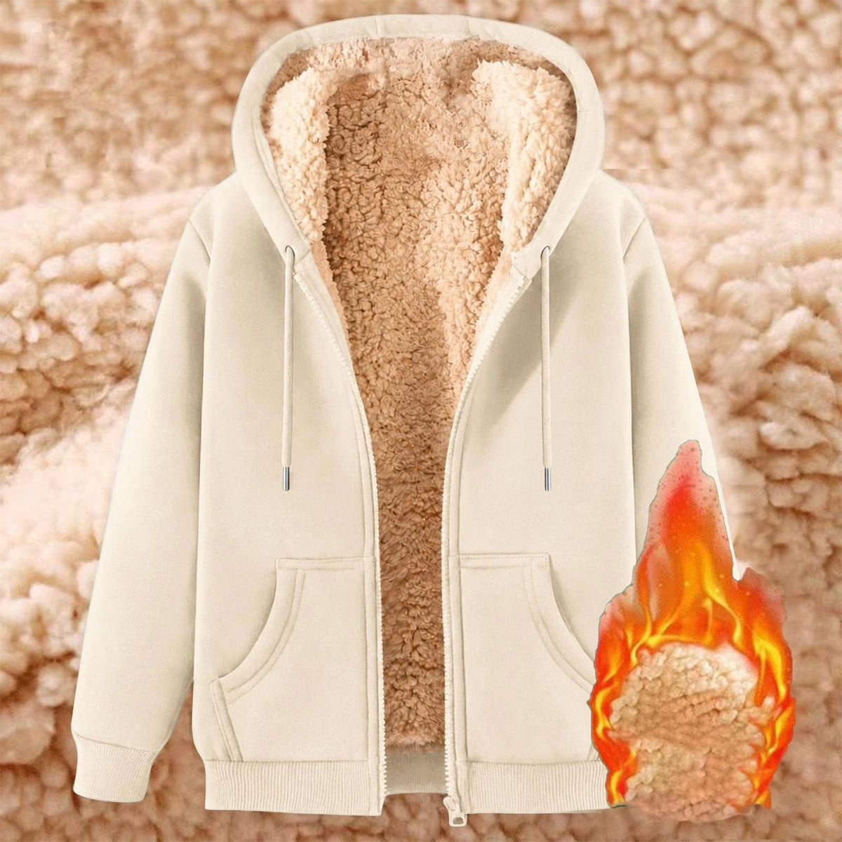 Teddy Fleece Mens Hoodies Sherpa Lined Fuzzy Jacket with Pockets Full Zip Hooded Adjustable Sweatshirts Winter Warm Jumper Coat Outwear Thermal Outfits Clothing