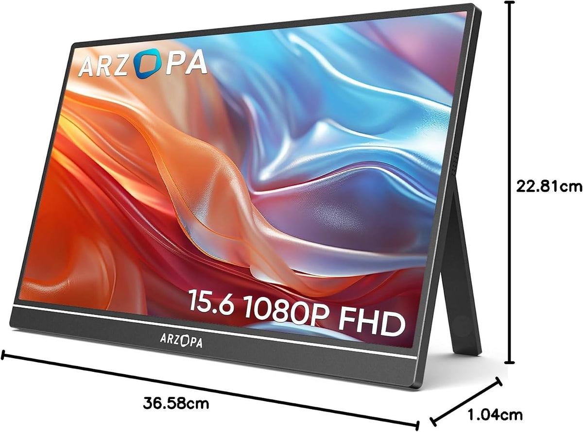 ARZOPA Portable Monitor 15.6" 1920×1080 FHD IPS Portable Monitor for Laptop with Kickstand, Ultra-Slim Second Screen for Laptop/PC/Mac/PS3/4/5/Xbox - USB C & HDMI Connectivity - A1