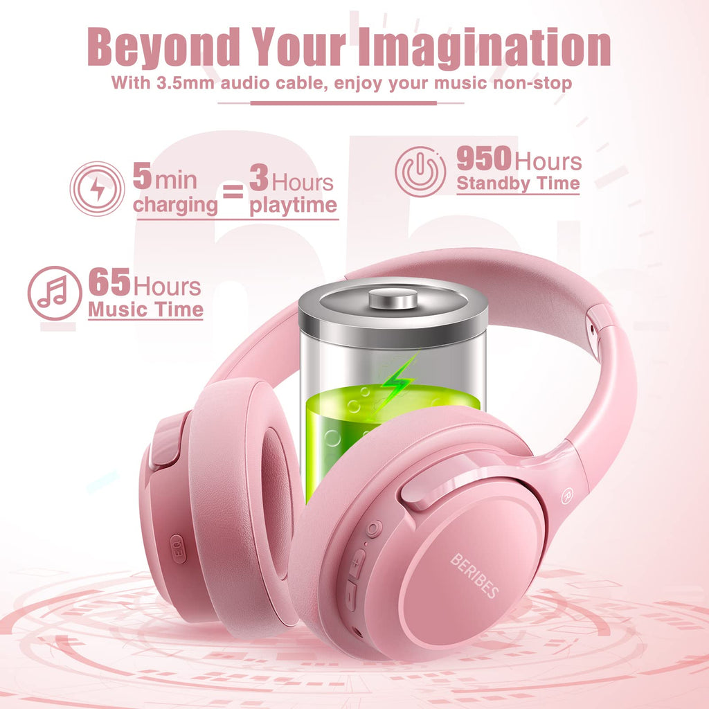 BERIBES Bluetooth Headphones Over Ear Wireless HiFi Stereo Headsets 65H 6EQ