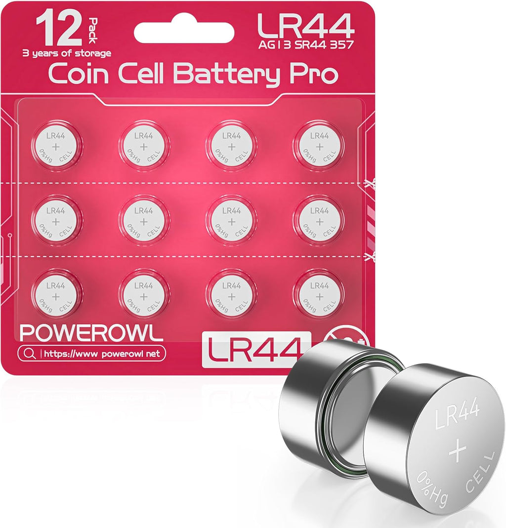 POWEROWL LR44 A76 (12 Pack) 1.5V Alkaline Battery For Thermometers, Watches